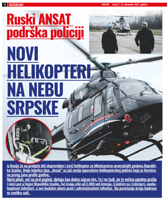 RUSKI Ansat podrška policiji – Novi helikopteri na nebu SRPSKE!