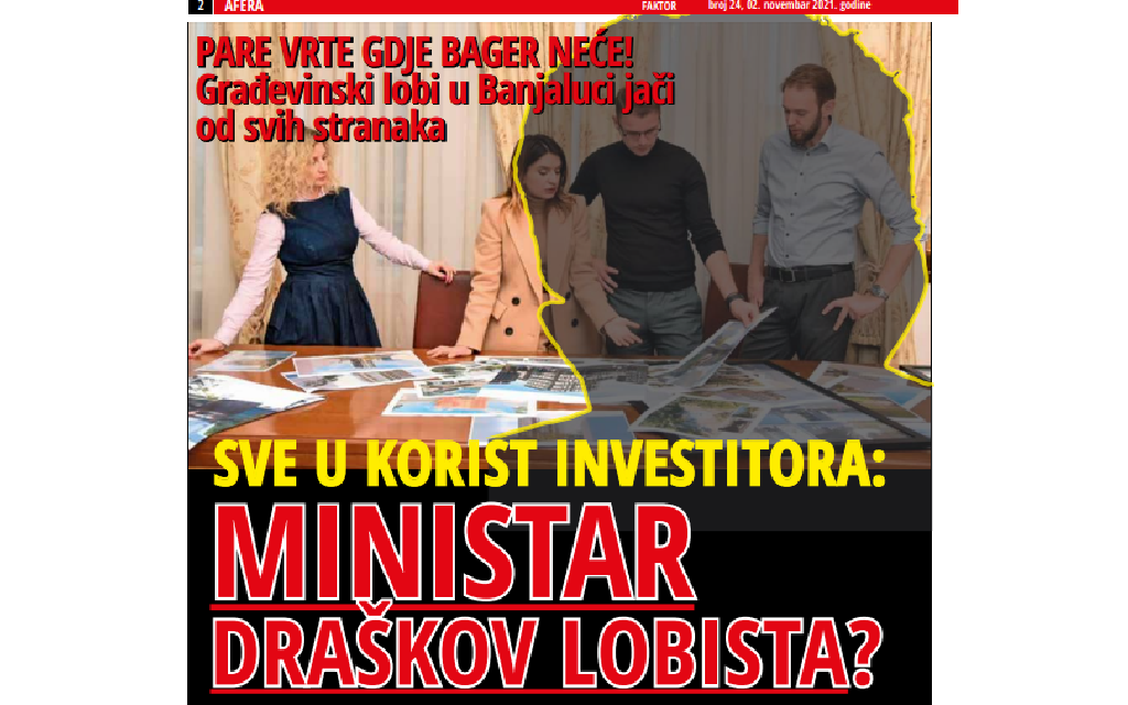 Ministar iz Vlade, zbog građevinskog lobija „šuruje“ sa Draškom Stanivukovićem?