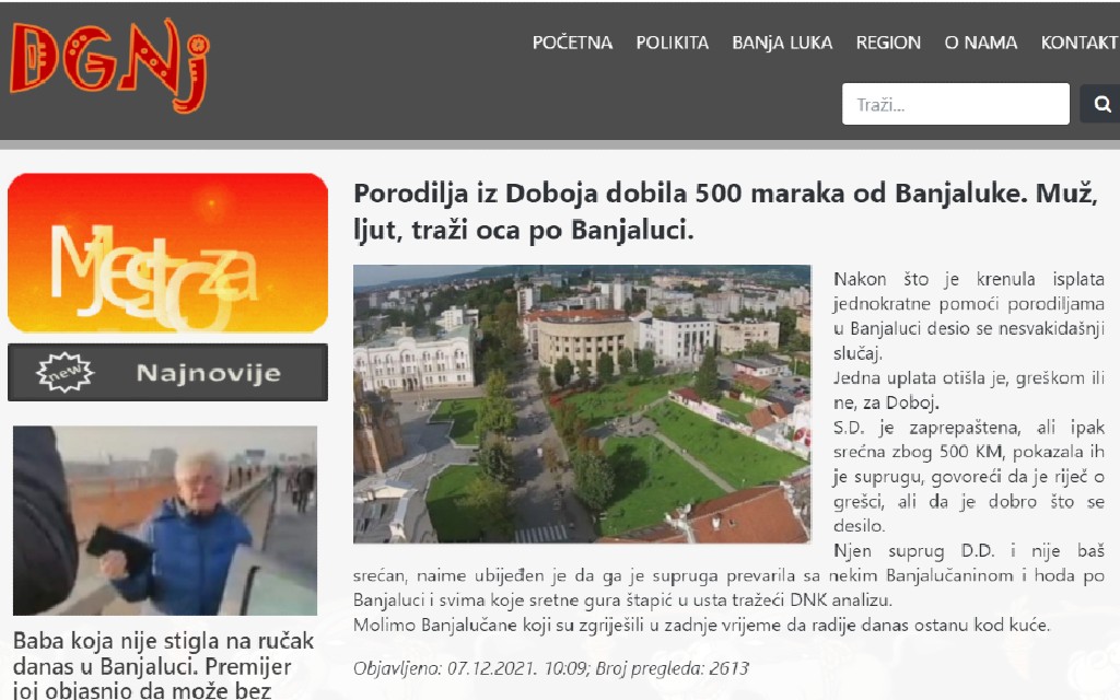 Porodilja iz Doboja dobila 500 maraka od Banjaluke. Muž, ljut, traži oca po Banjaluci