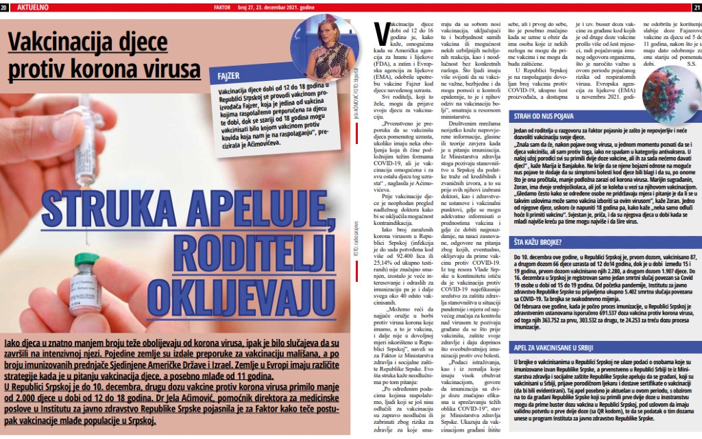 Vakcinacija djece u Srpskoj – Struka apeluje, roditelji oklijevaju
