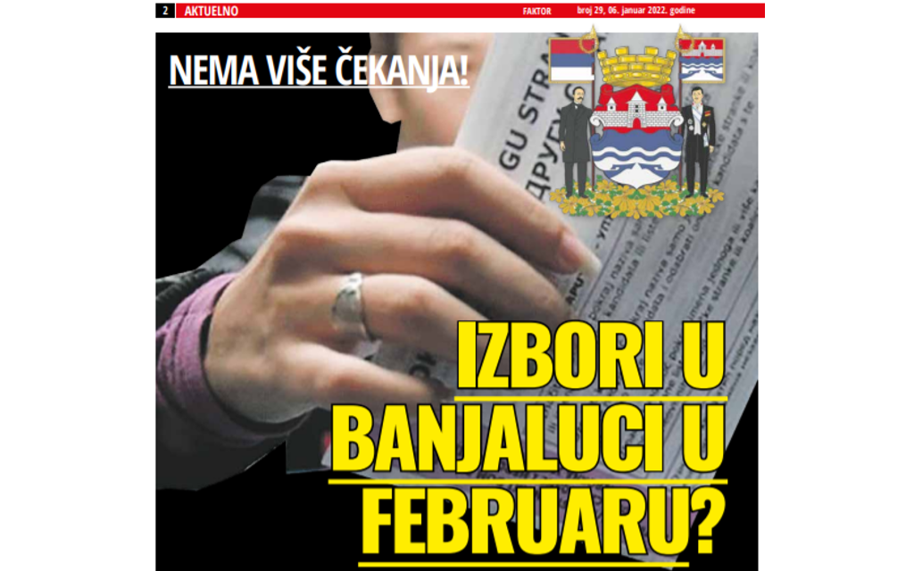 Faktor otkriva: Banjaluka U FEBRUARU ide na izbore – Ko je spreman da izađe pred birače?
