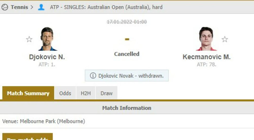Kladionice izbrisale Novaka iz rasporeda na Australijan openu