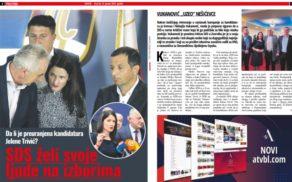 SDS želi svoje kandidate na izborima – Da li je kandidatura Jelene Trivić preuranjena?