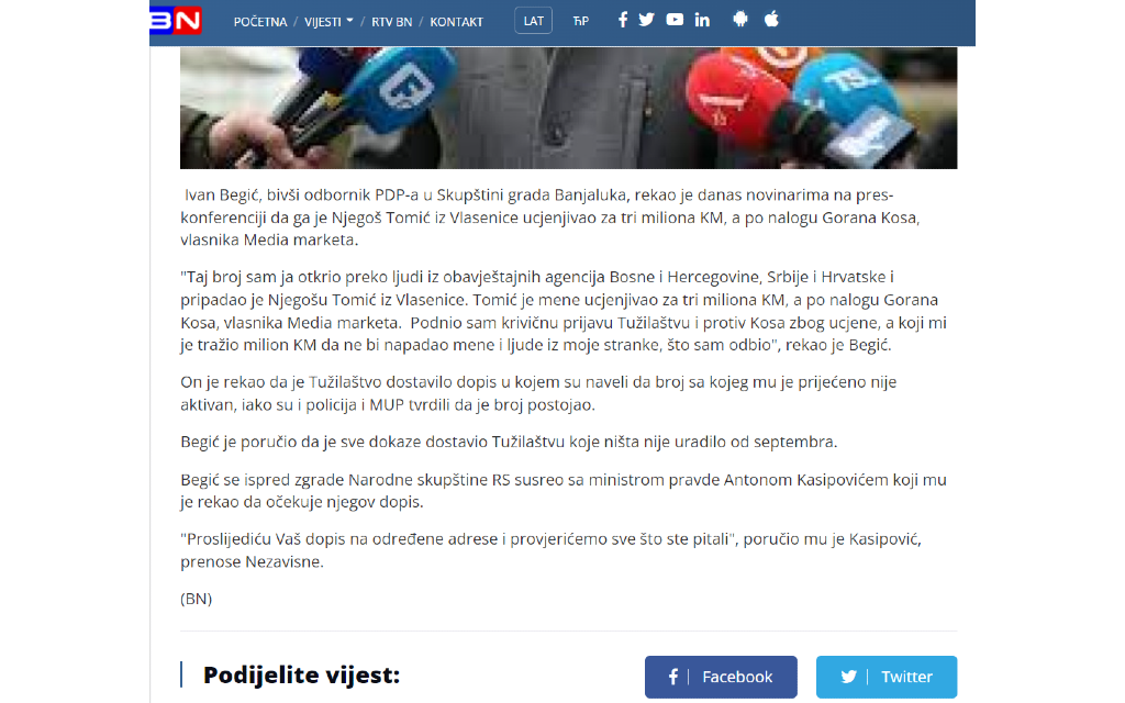 Cenzura BN portala: Ivan Begić nije ni spomeno Milana Radovića?!