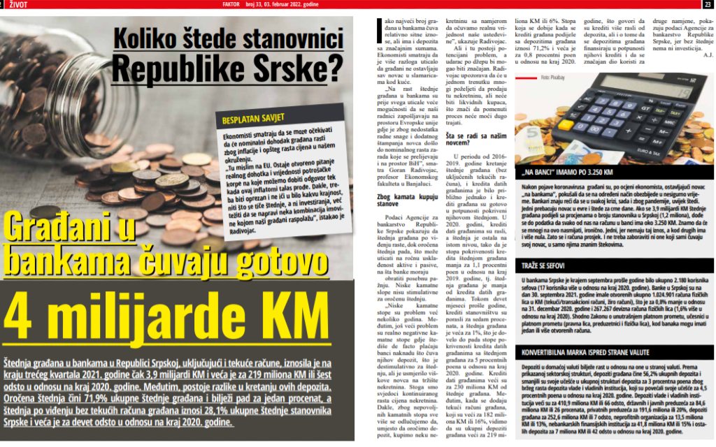 Koliko štede stanovnici Republike Srpske?