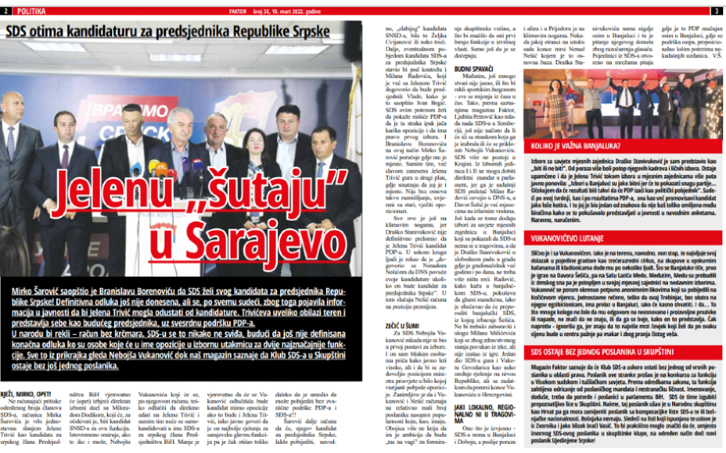 SDS otima KANDIDATURU za predsjednika Republike Srpske – JELENU „ŠUTAJU” NA SARAJEVO?