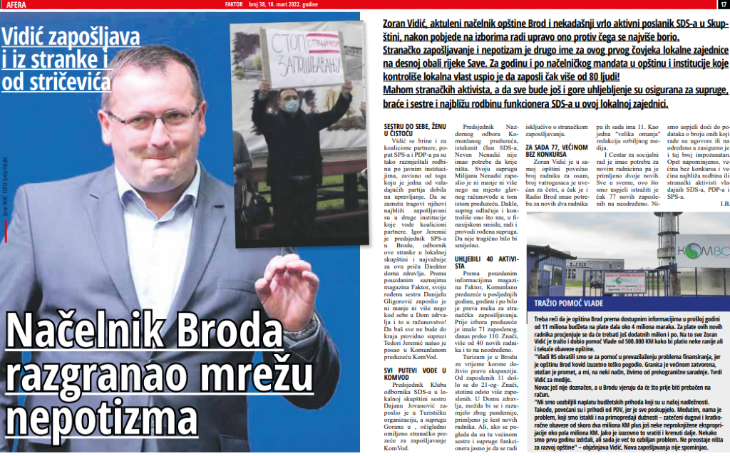 Da li je načelnik Broda, Zoran Vidić KRALJ NEPOTIZMA?