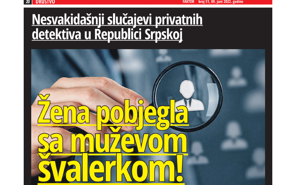 Nesvakidašnji slučajevi privatnih detektiva u Republici Srpskoj – Žena pobjegla sa muževom švalerkom!