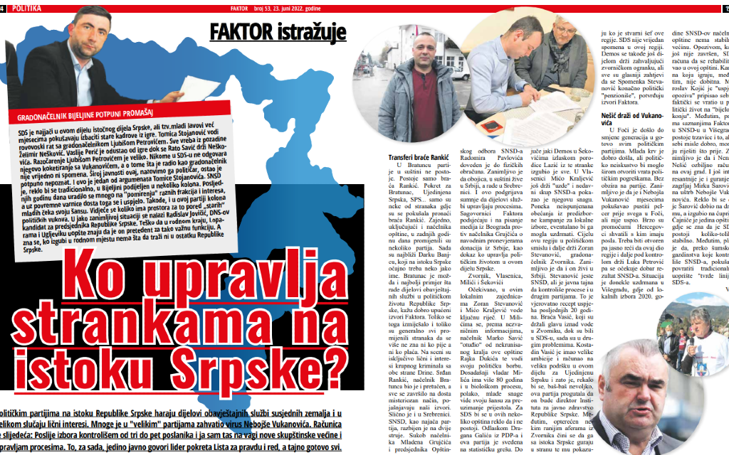 Analiza Faktormagazina – Ko upravlja strankama na istoku Srpske?