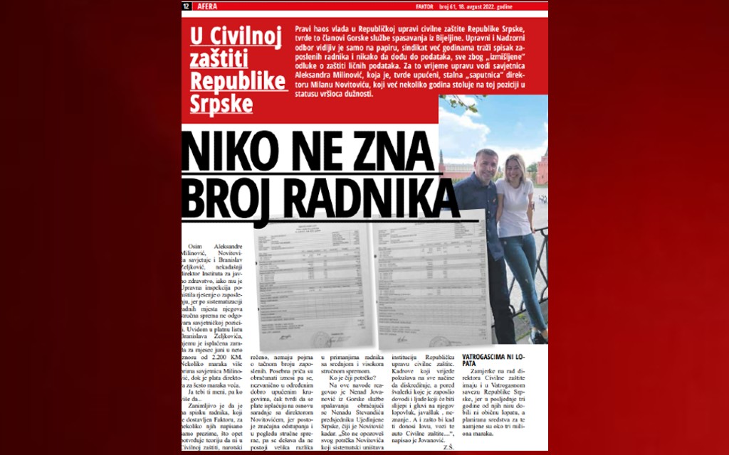 U Civilnoj zaštiti Republike Srpske NIKO NE ZNA BROJ RADNIKA?!