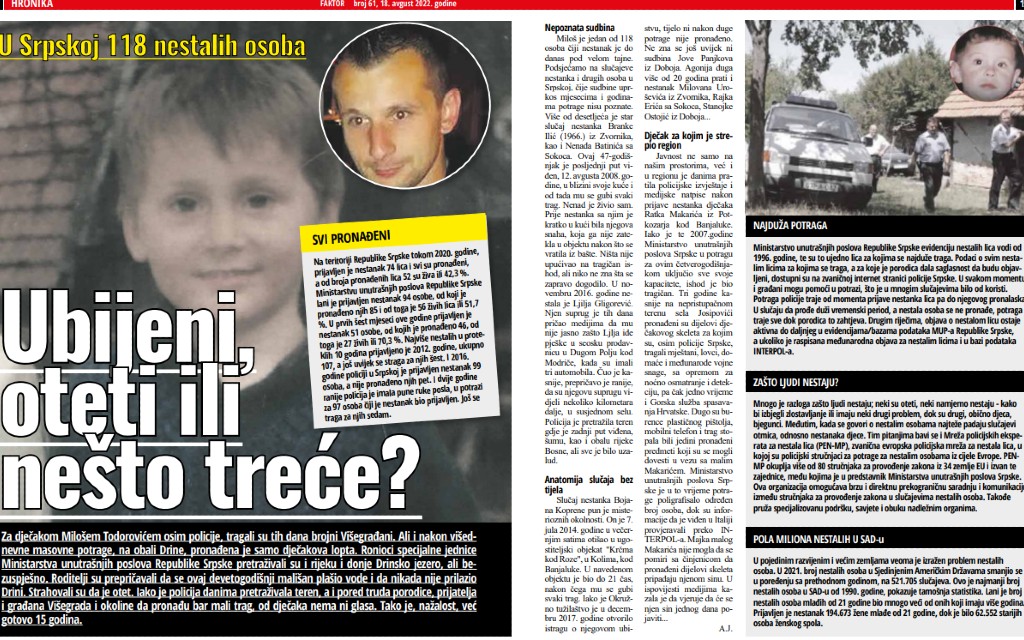 U Srpskoj 118 nestalih osoba – Ubijeni, oteti ili nešto treće?