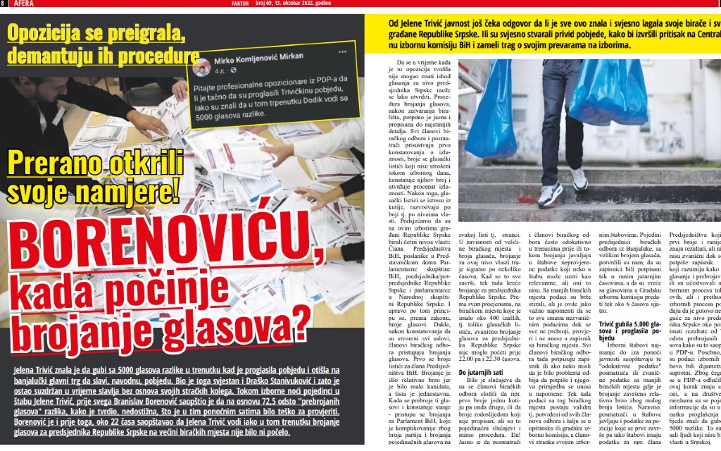 BROJANJE GLASOVA U NOĆI IZBORA – Ili kako su u PDP-u PROCJENILI da je pobijedila Jelena Trivić?!