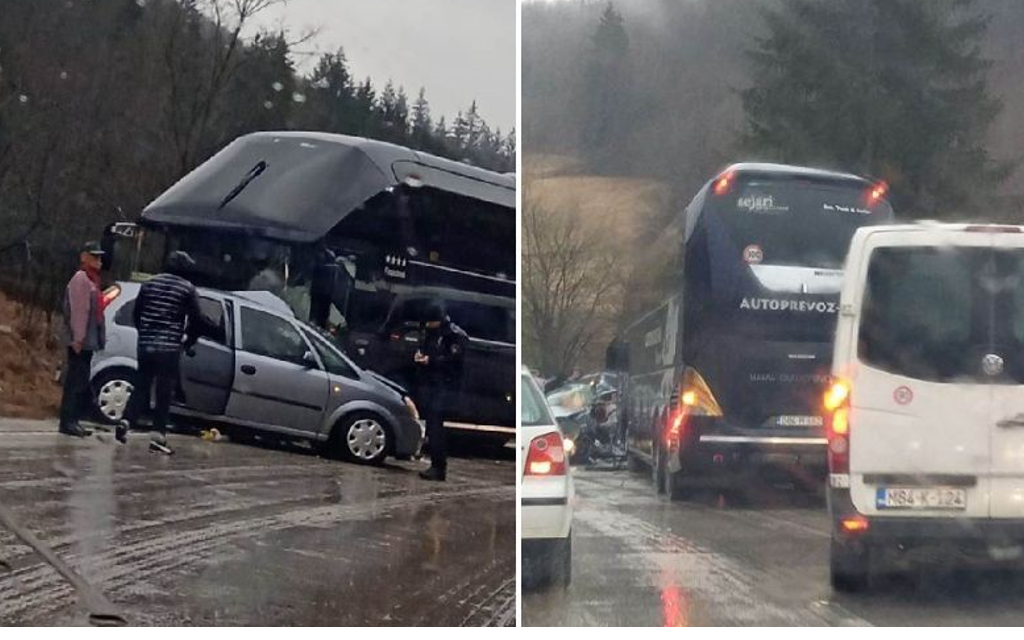 Teška saobraćajna nesreća u Čevljanovićima: Automobil podletio pod autobus s igračima Veleža