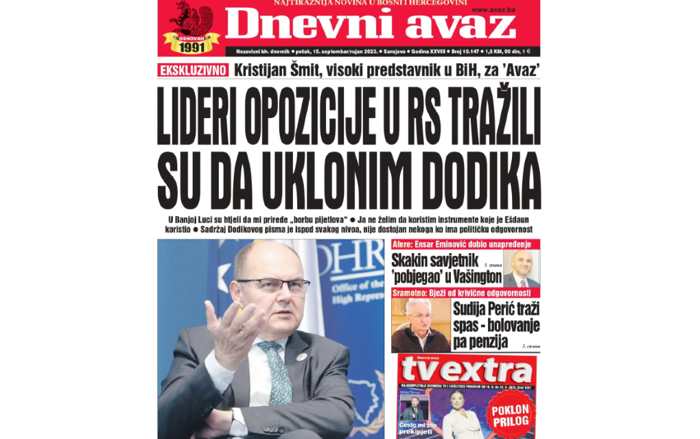 SKANDAL KAKAV SE NE PAMTI: Šmit potvrdio da su lideri opozicije u Srpskoj tražili DA UKLONI DODIKA!