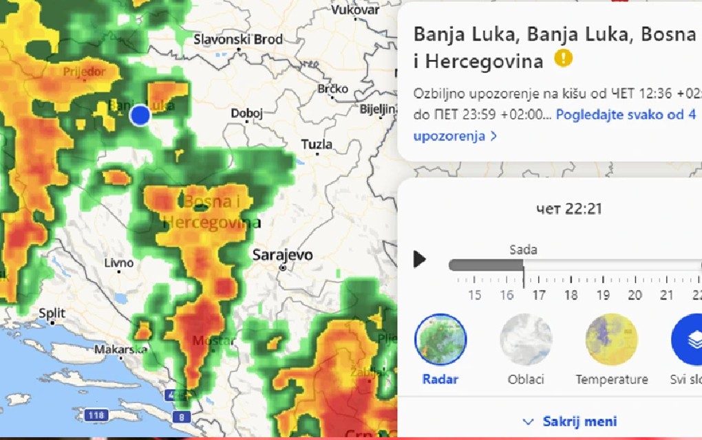Olujni oblak u ponoć iznad Banjaluke, sutra drastično zahlađenje i nevrijeme