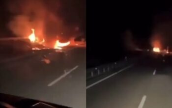 Kamiondžija snimio Žotin auto u plamenu