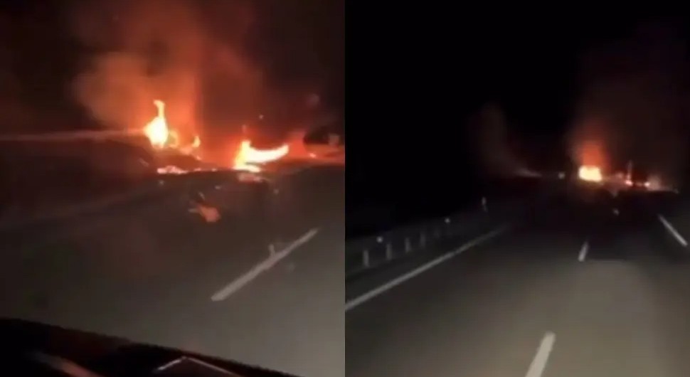 Kamiondžija snimio Žotin auto u plamenu
