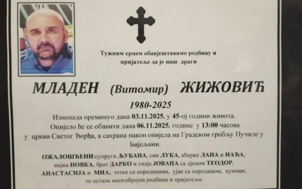 Sahrana Mladena Žižovića u četvrtak, poznato u kom gradu